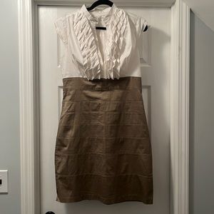 White and tan midi dress